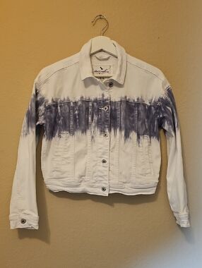 Abercrombie Kids White Denim Jacket with Blue Tie-Dye
